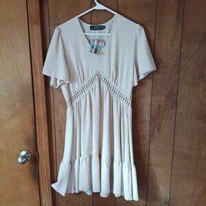 Wanderlust Apricot Babydoll Dress Crochet Lace Waist NWT M